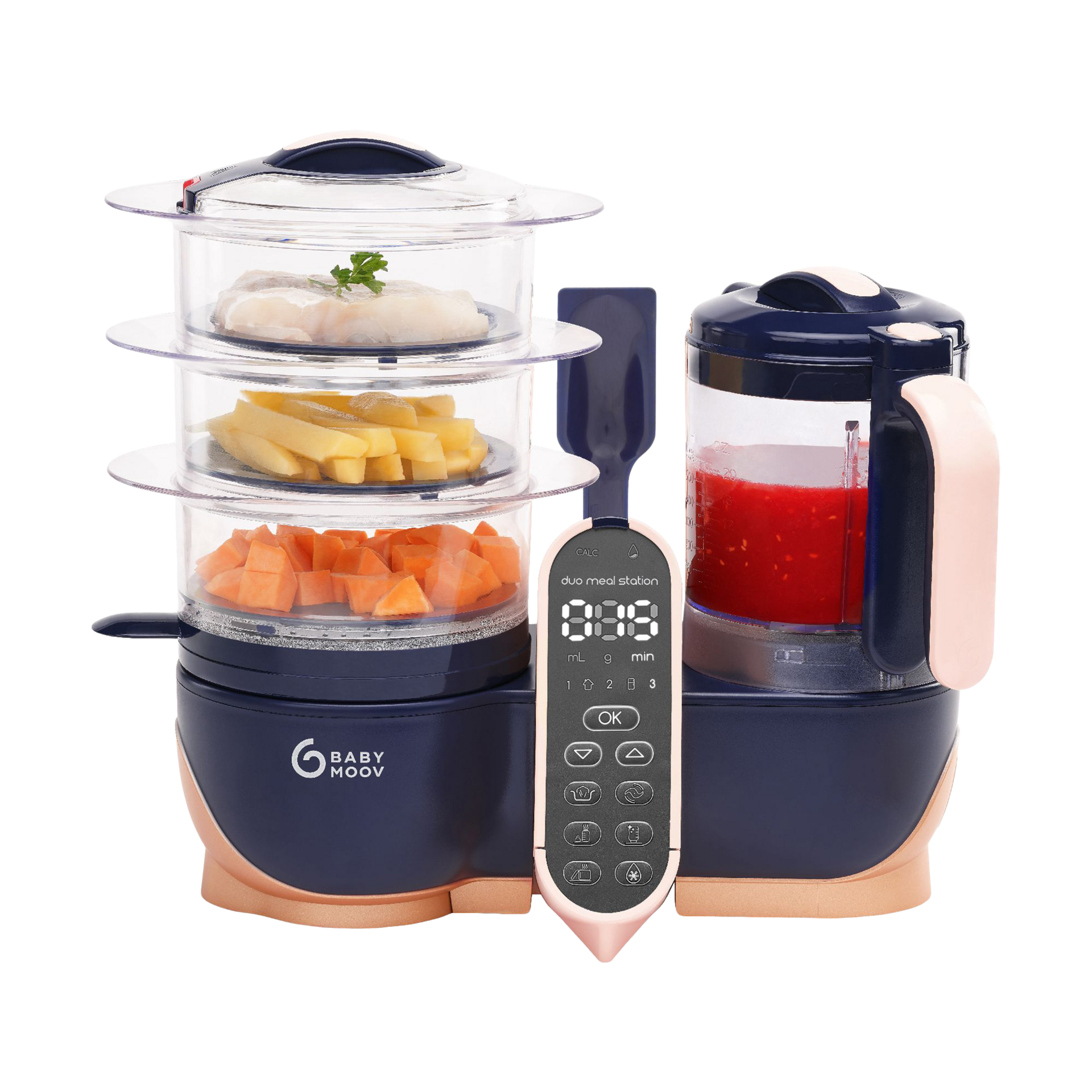 Babymoov Duo Meal Station XL, 6 in 1 Food Processor with Steamer, Multi-Speed Blender, Warmer, Defroster & Sterilizer (Nutritionist Approved), pink