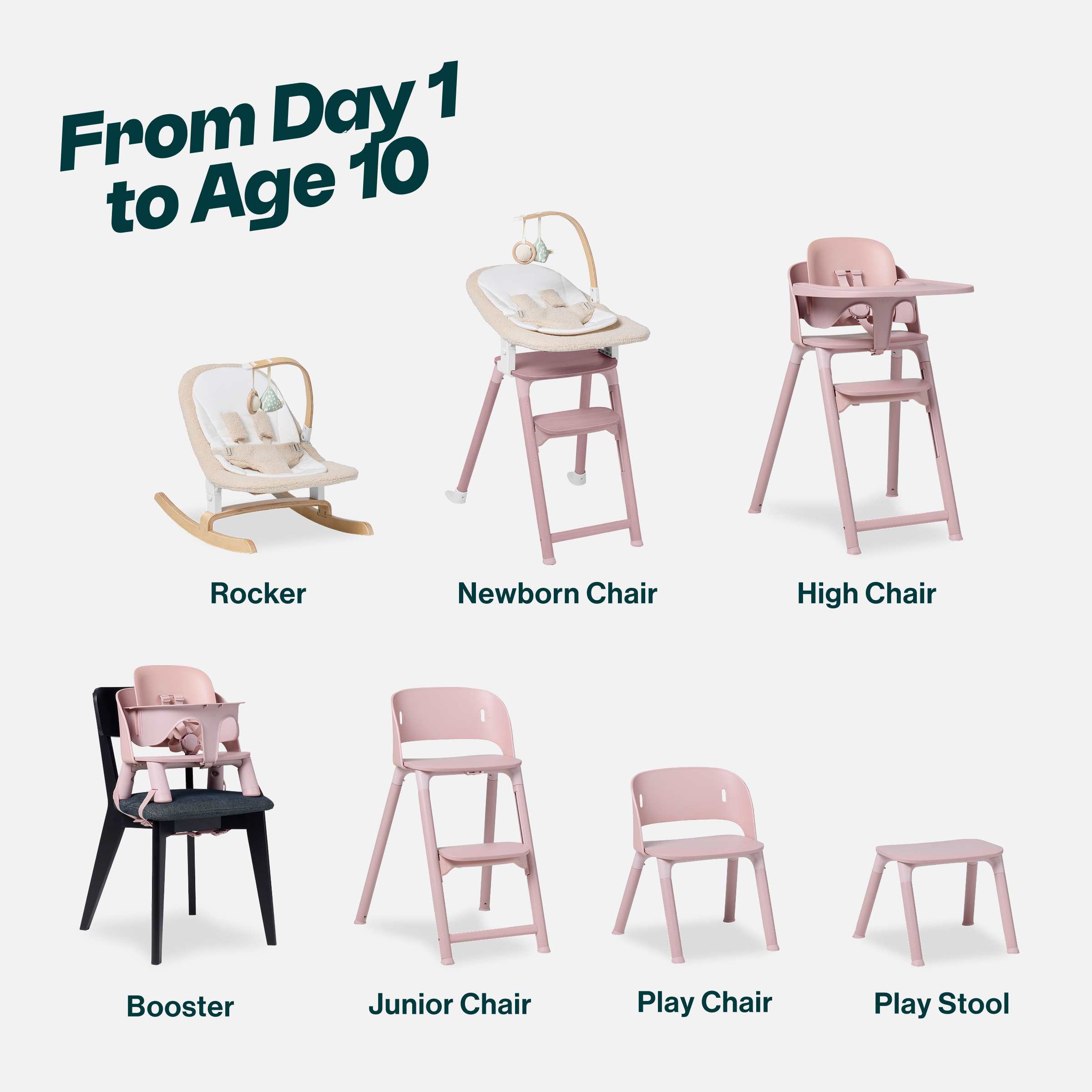 Lalo 7-in-1 High Chair + Newborn Rocker Bundle - Rose.