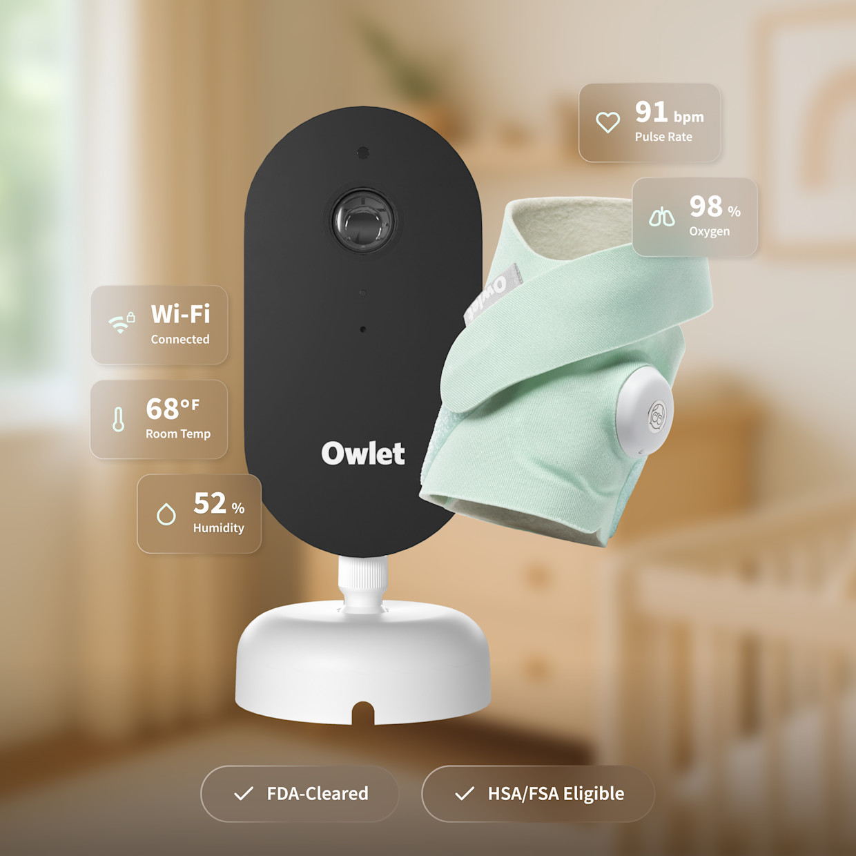 Owlet Dream Duo (Gen 3) Smart Baby Monitoring Bundle - Mint.