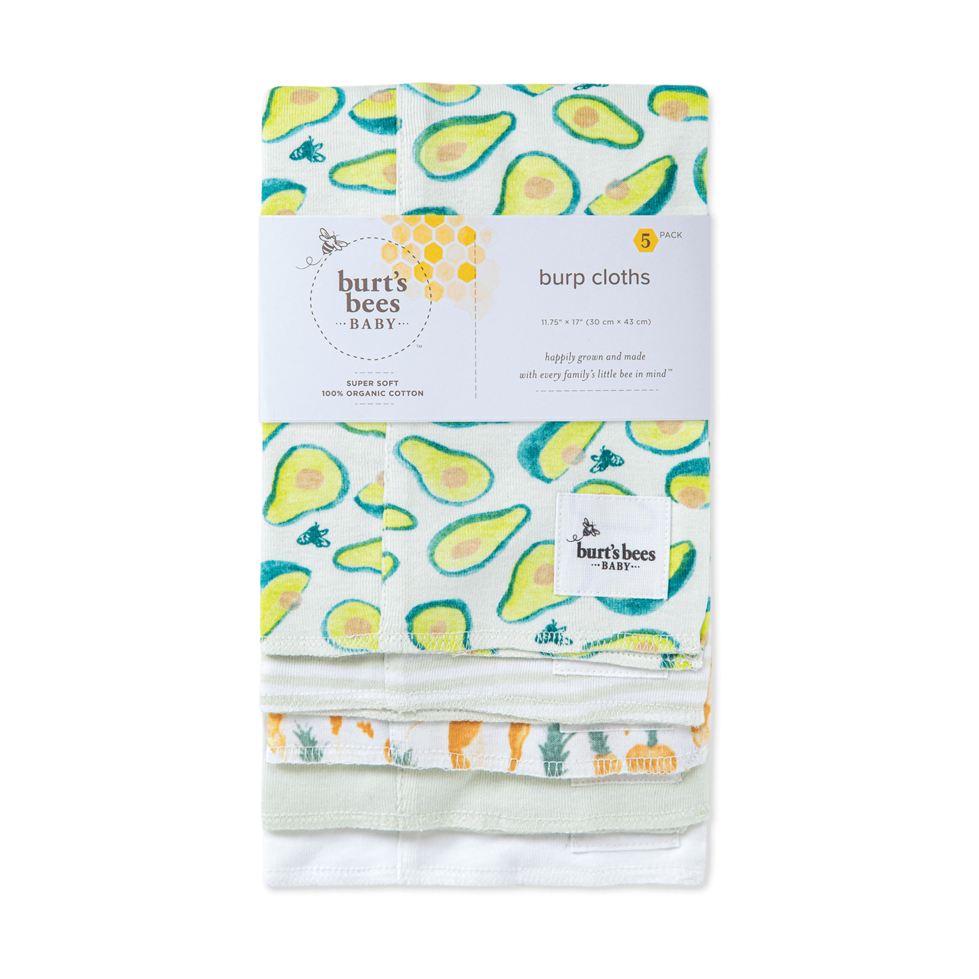 Burt's Bees Baby Organic Burp Cloth (5 Pack) - Carrots & Avocados ...