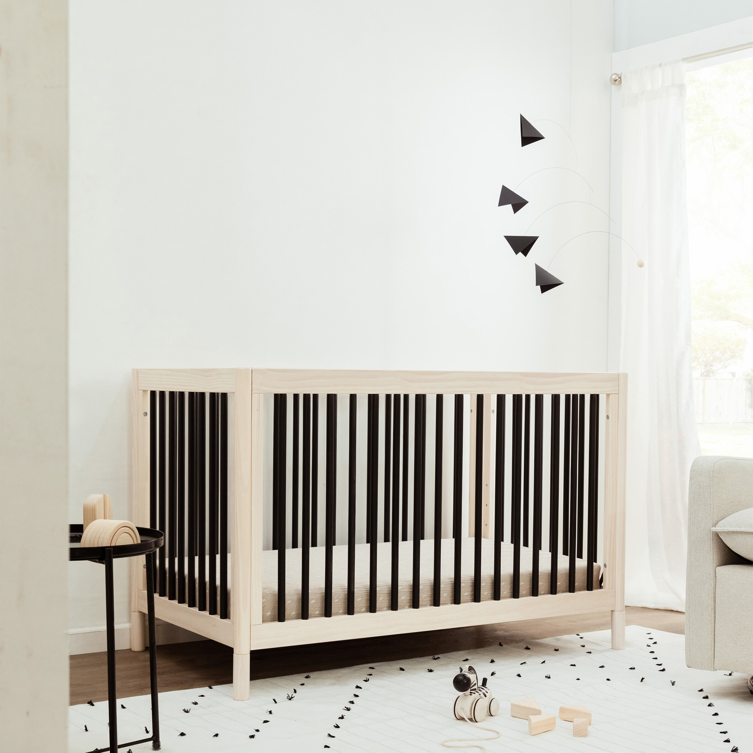 babyletto Gelato 4-in-1 Convertible Crib with Toddler Bed Conversion Kit - Washed Natural / Black.