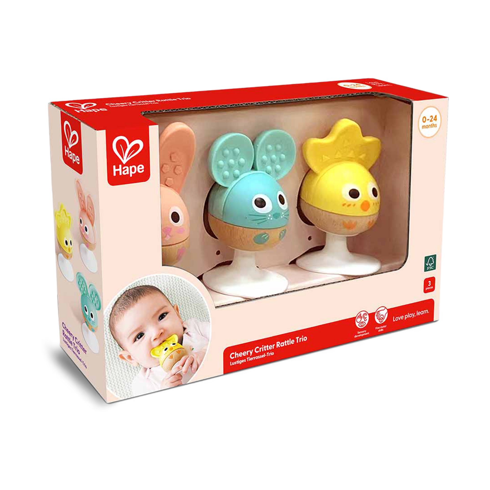 Hape Cheery Critter Rattle Trio.