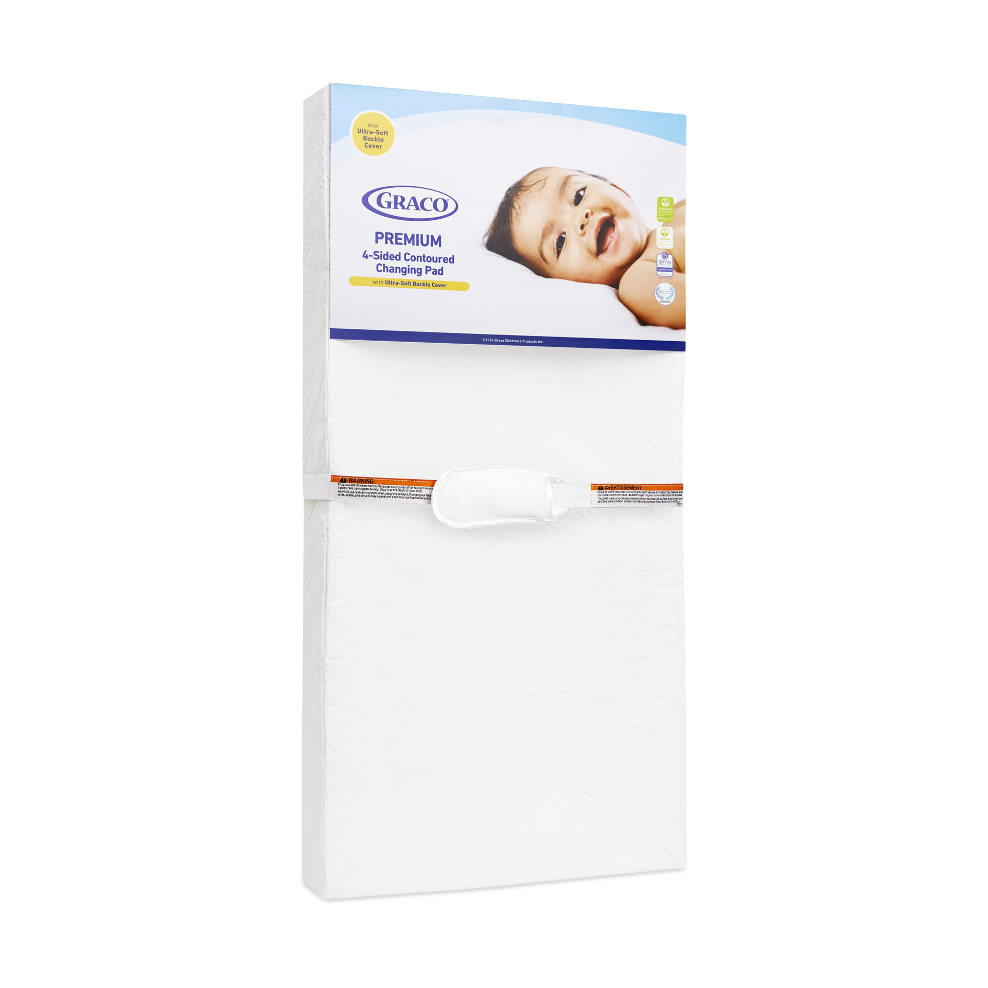 Graco Premium 4-Sided Contoured Changing Pad (White) – GREENGUARD Gold Certified, JPMA Waterproof Certified Baby Changing Pad with 4 Sides for Added Security