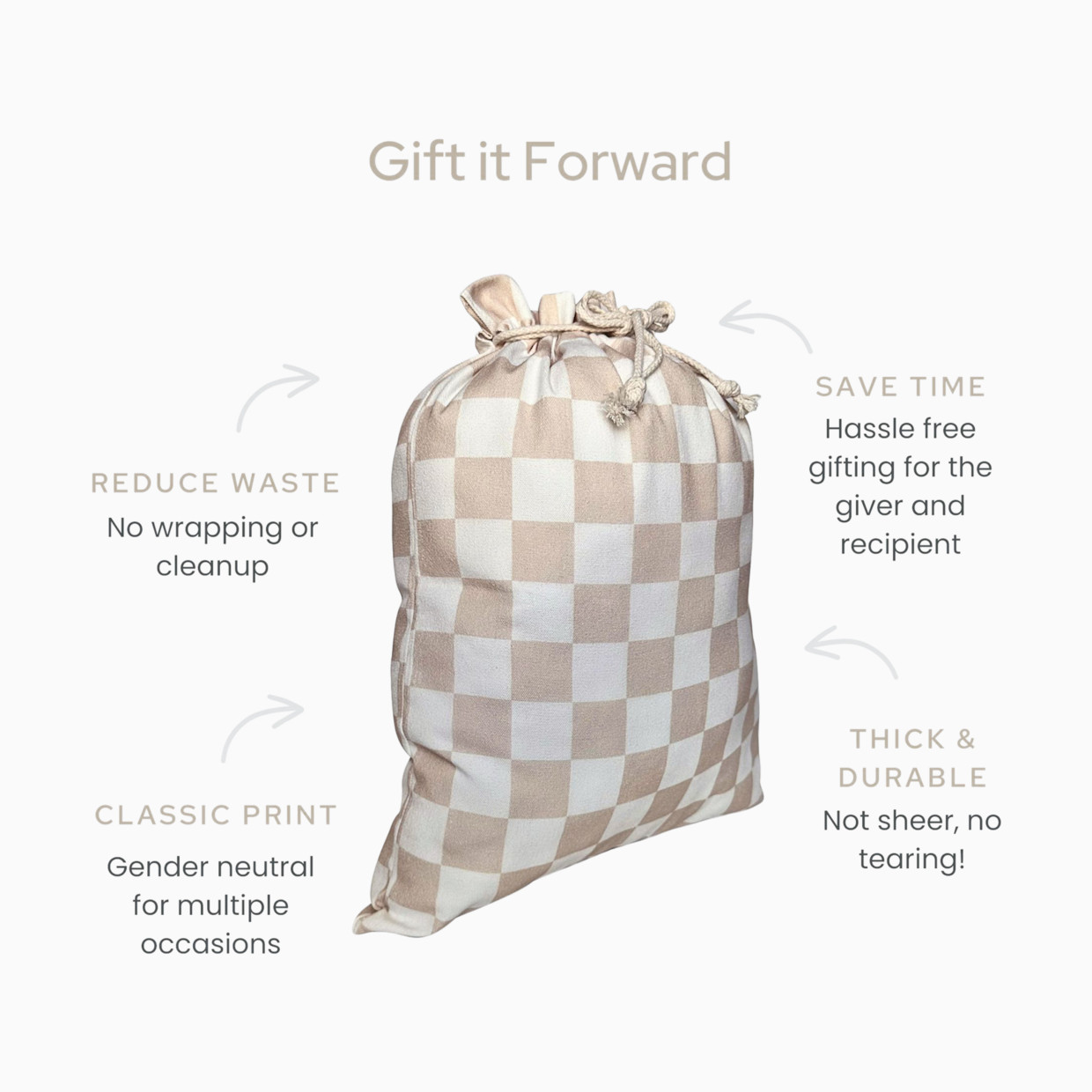 Gather & Knot Fabric Gift Bag - Taupe Checkers, L.