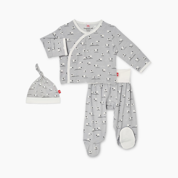Magnificent Baby Modal Magnetic Wrap 3-Piece Set - Baa Baa Grey, 0-3 M.