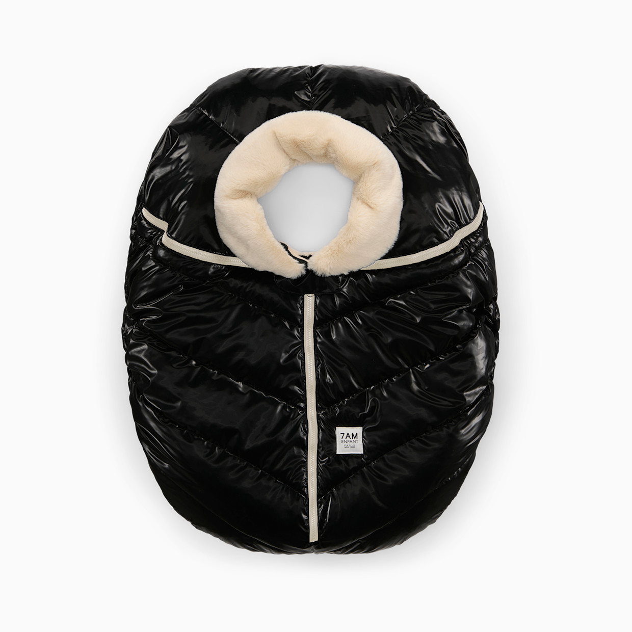 7AM Enfant Car Seat Cocoon - Black Liquid Shine/Arctic White Faux Fur.