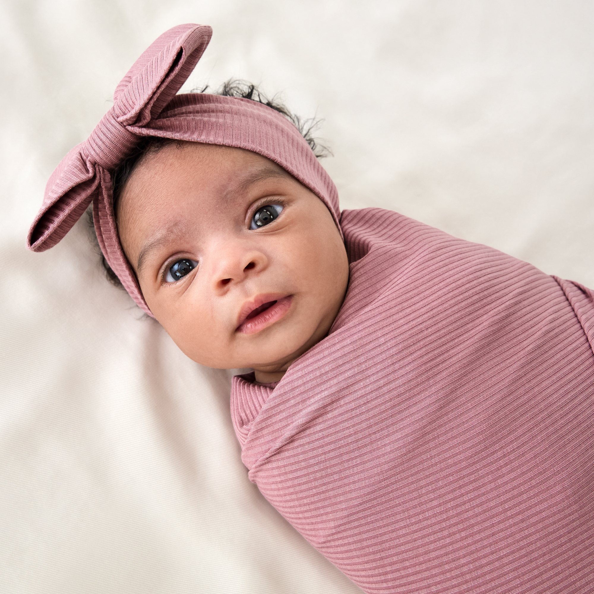 Little Sleepies Swaddle & Luxe Bow Headband Set - Rosewood, One Size.