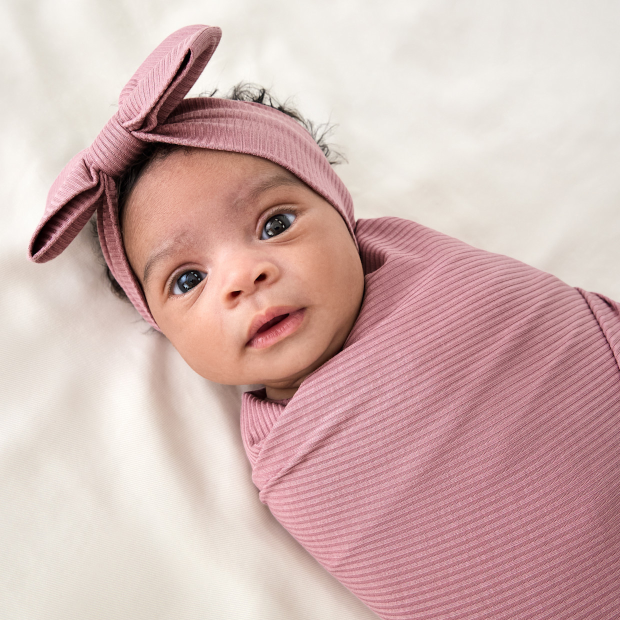 Little Sleepies Swaddle & Luxe Bow Headband Set - Rosewood, One Size.