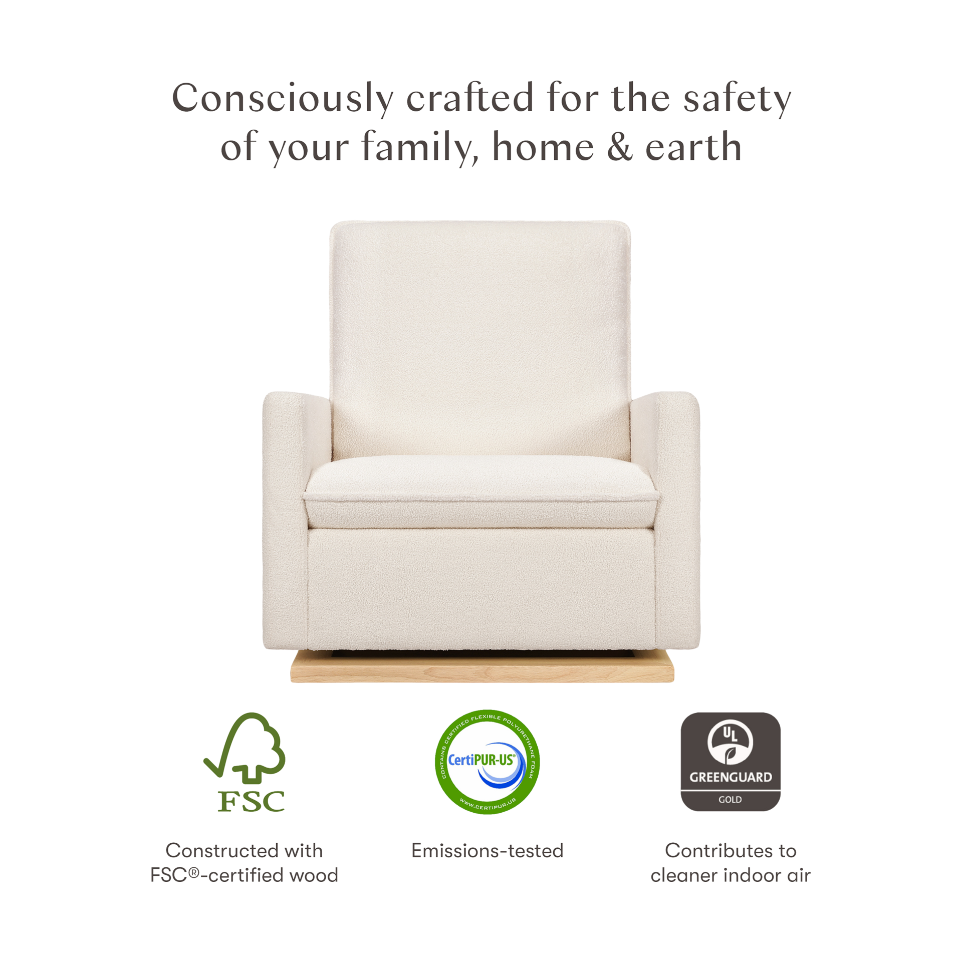 babyletto Cali Pillowback Chair and a Half Glider - Chantilly Fleece With Light Wood Base.