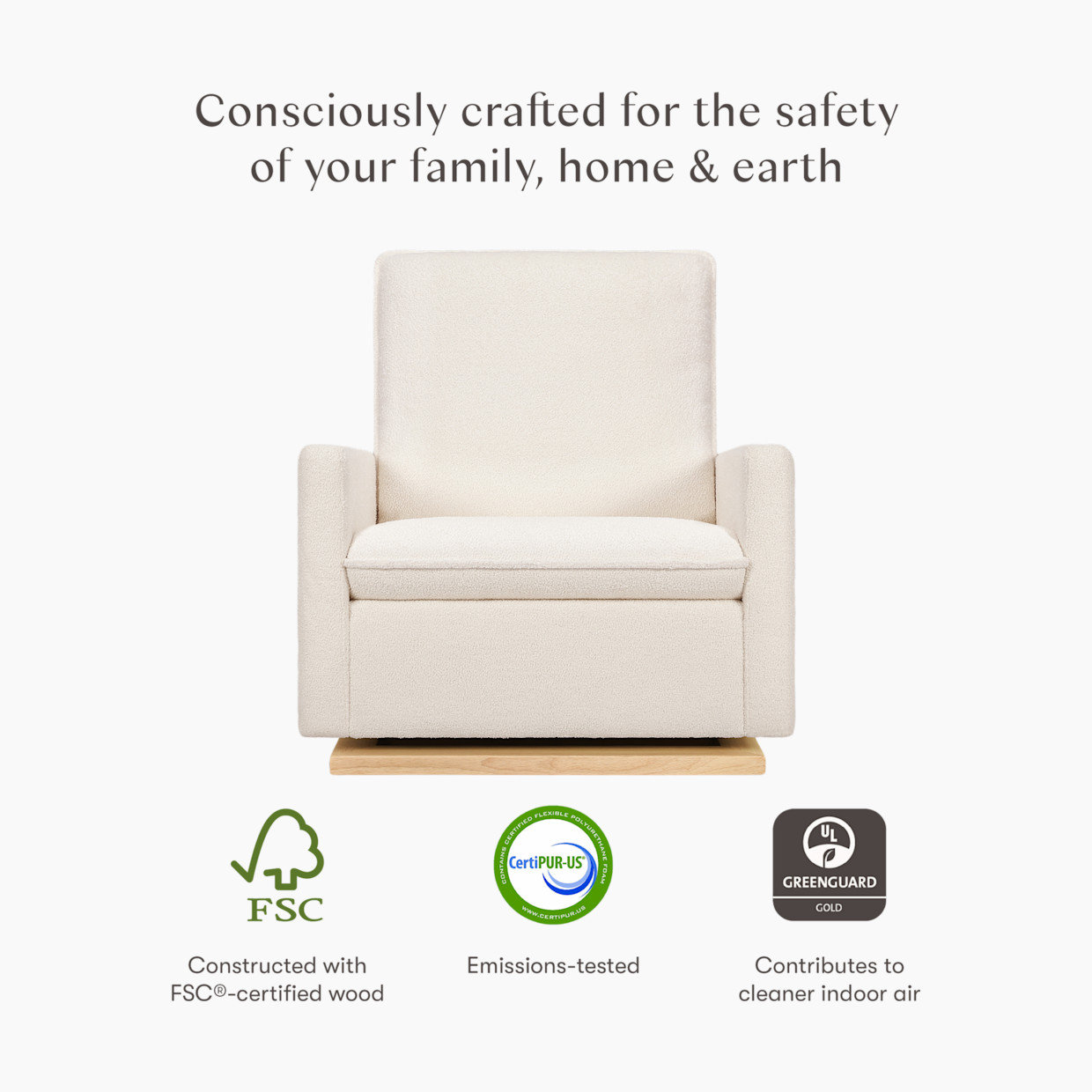 babyletto Cali Pillowback Chair and a Half Glider - Chantilly Fleece With Light Wood Base.