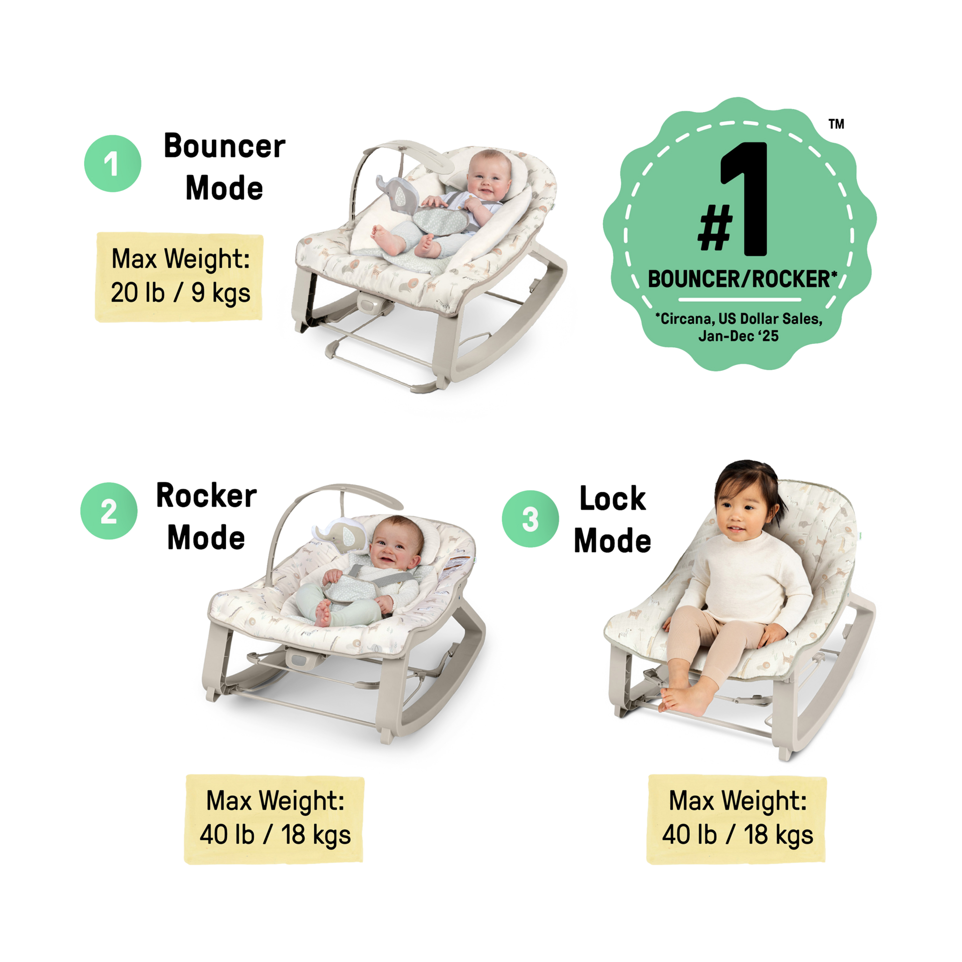 Ingenuity Keep Cozy 3-in-1 Vibrating Infant & Toddler Baby Bouncer and Rocker Chair - Safi.