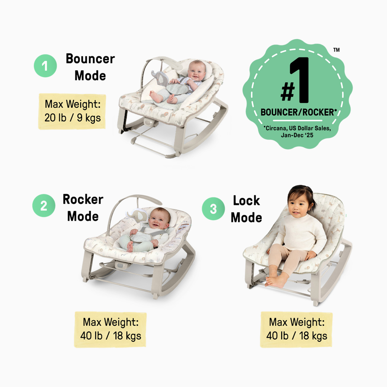 Ingenuity Keep Cozy 3-in-1 Vibrating Infant & Toddler Baby Bouncer and Rocker Chair - Safi.