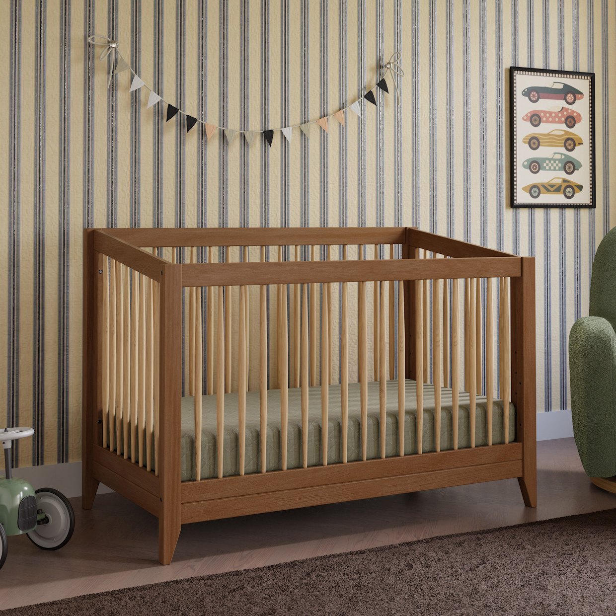 babyletto Sprout 4-in-1 Convertible Crib with Conversion Kit - Chestnut/Natural.