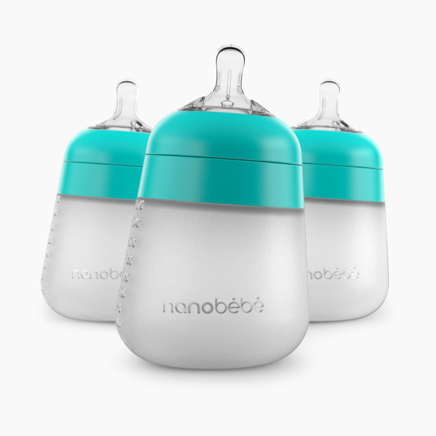 Nanobebe Flexy Silicone Baby Bottle - Teal, 9oz, 3.