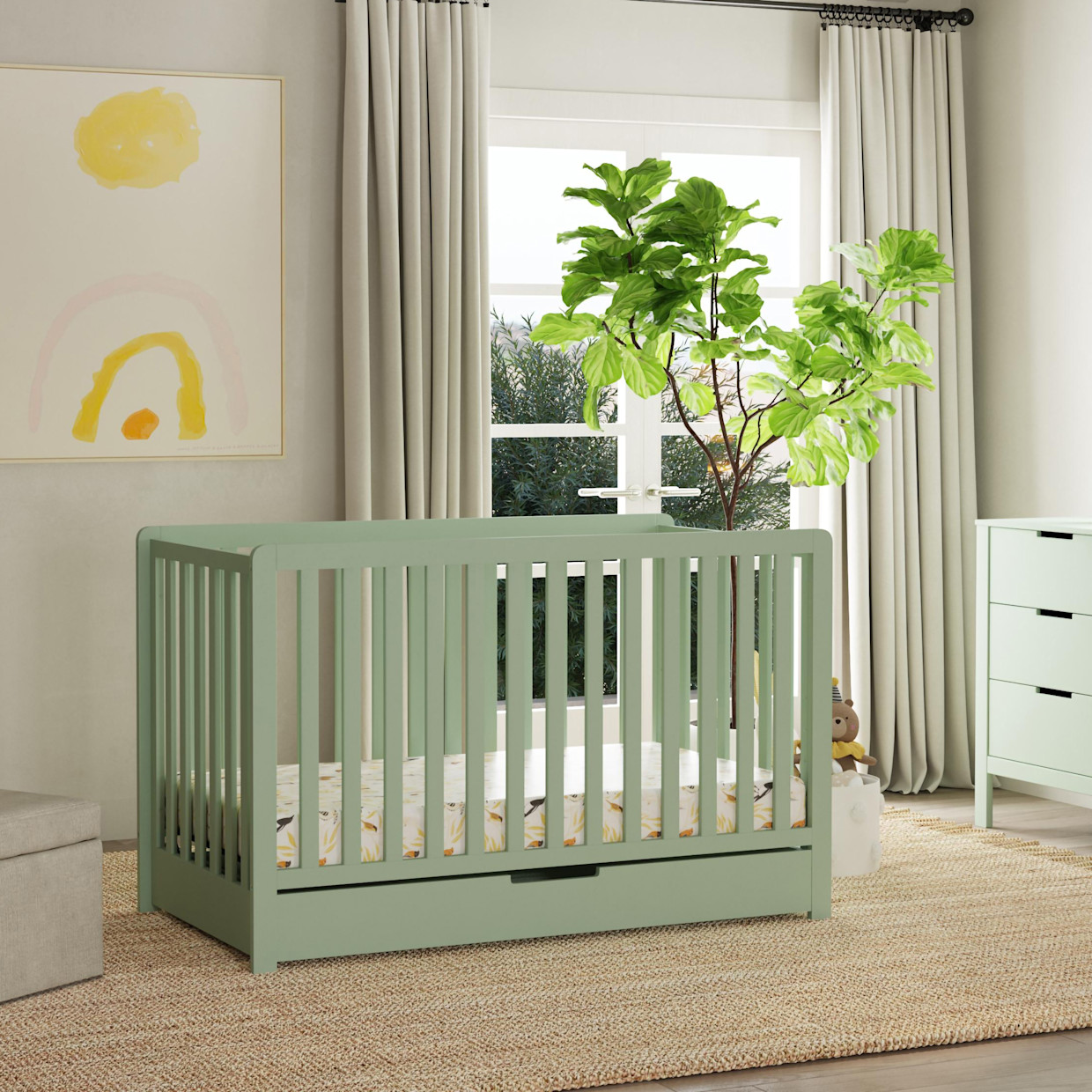 Carter's by daVinci Colby 4-in-1 Convertible Crib with Trundle Drawer - Light Sage.