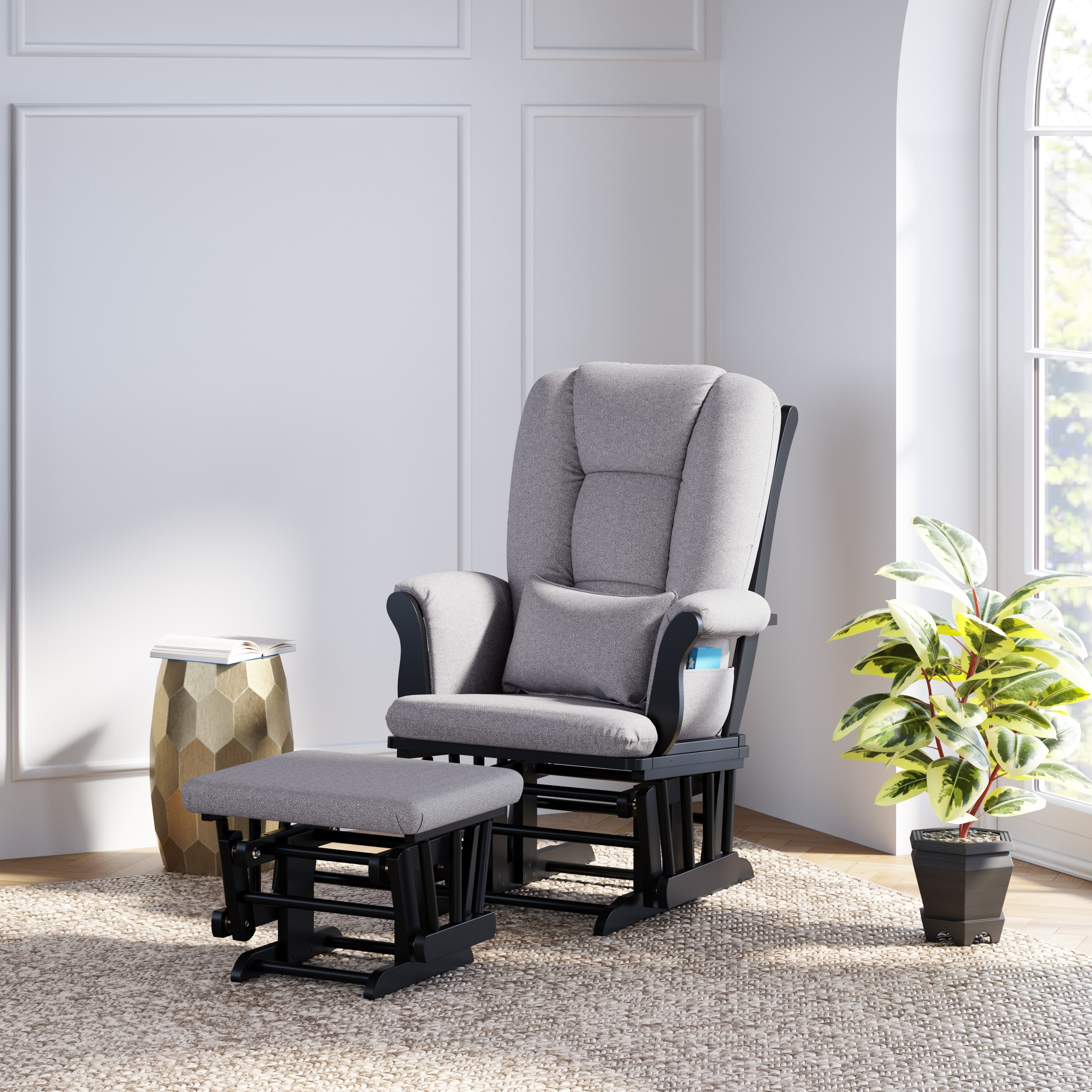 Storkcraft Tuscany Glider and Ottoman - Black/Gray Swirl.
