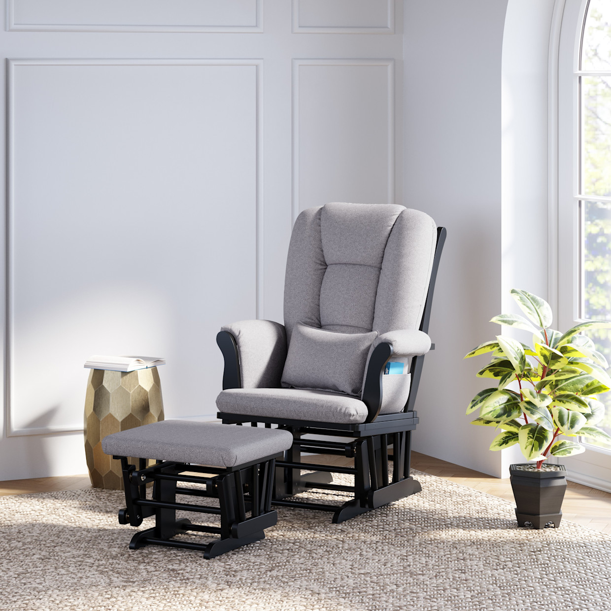 Storkcraft Tuscany Glider and Ottoman - Black/Gray Swirl.