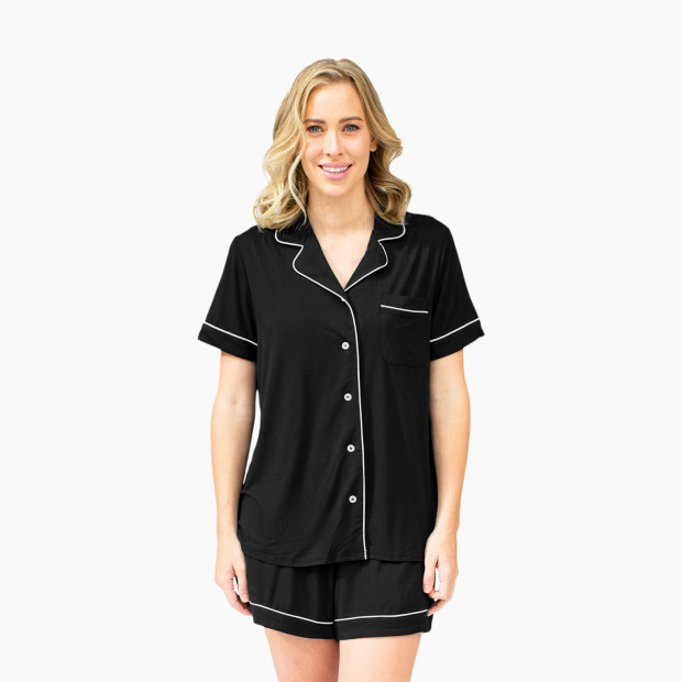 Kindred Bravely Clea Bamboo Classic Short Sleeve Maternity & Nursing Pajama  Set - Black, Medium