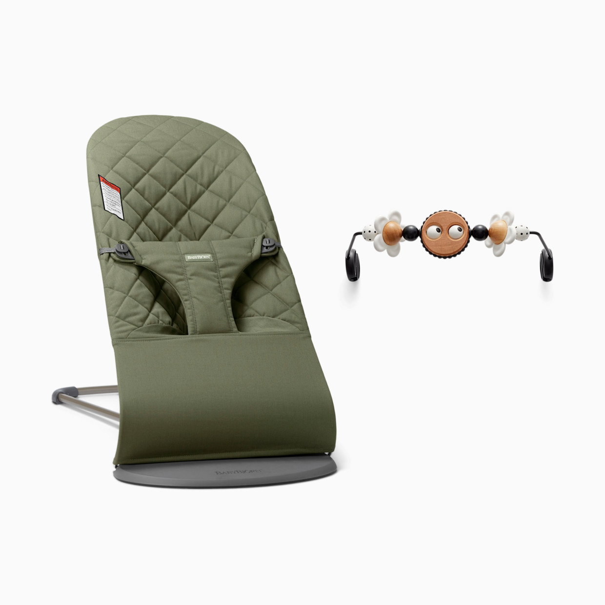 BabyBjörn Bouncer Bliss and Toy Bar Bundle - Dark Green/Bw Googly Eyes.