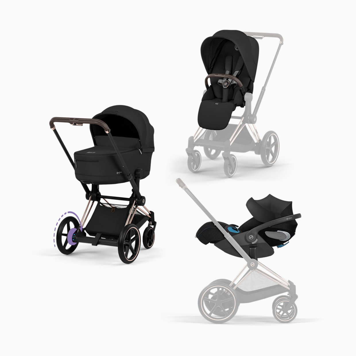 Cybex ePRIAM + CLOUD T + PRIAM Fold Lux Travel System - Sepia Black.