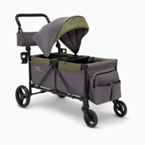 Jeep Sport All-Terrain Stroller Wagon by Delta Children - Includes Canopy, Parent Organizer, Adjustable Handlebar, Snack Tray & Cup Holders, Grey/Olive Green