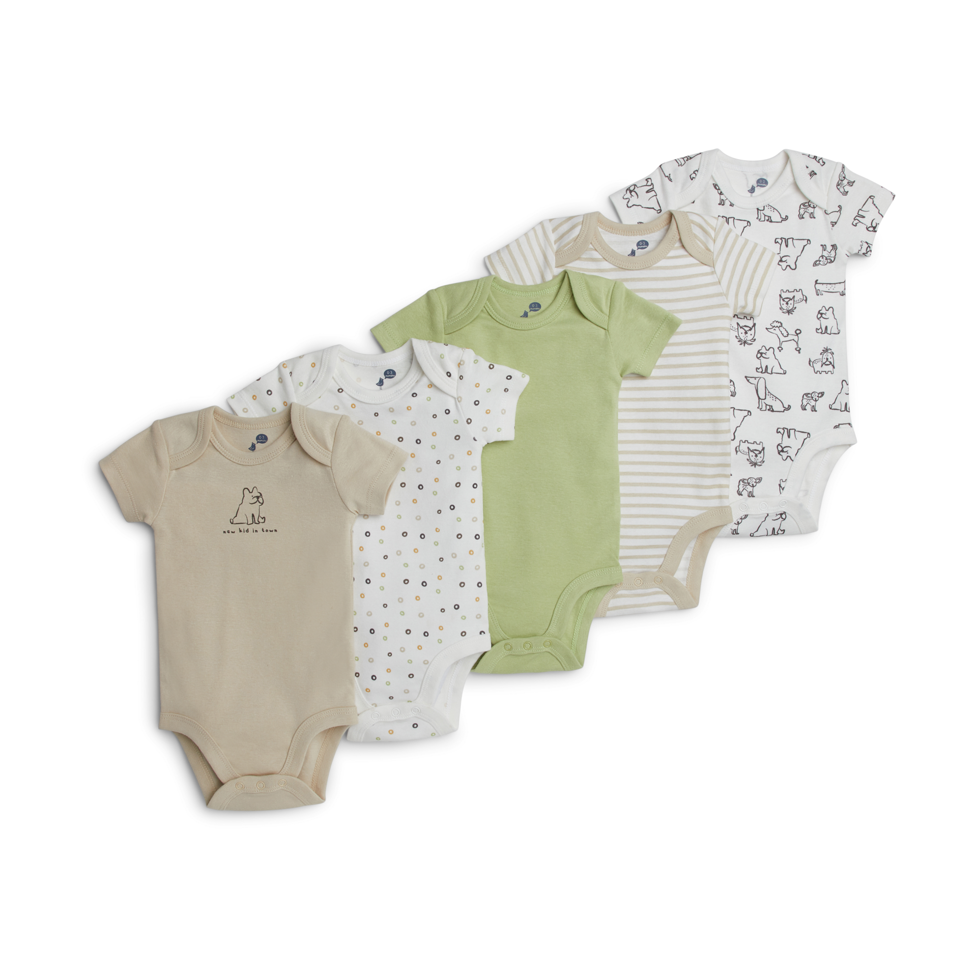 Small Story Organic Cotton Short Sleeve Print Mix Bodysuit (5 Pack) - Crazy Dogs, 3-6 M.