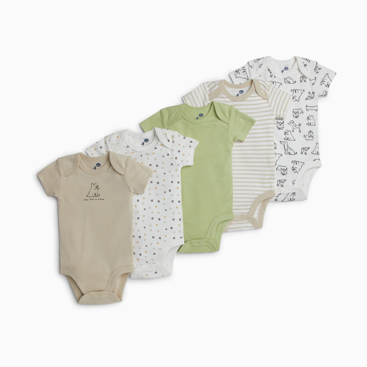 Small Story Organic Cotton Short Sleeve Print Mix Bodysuit (5 Pack) - Crazy Dogs, 0-3 M.