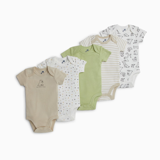 Small Story Organic Cotton Short Sleeve Print Mix Bodysuit (5 Pack) - Crazy Dogs, 3-6 M.