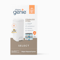 Diaper Genie Select Pail Registry Gift Set (White) | Made of Durable Stainless Steel Metal | Includes 2 Jumbo Refills | Holds 1620 Newborn Diapers