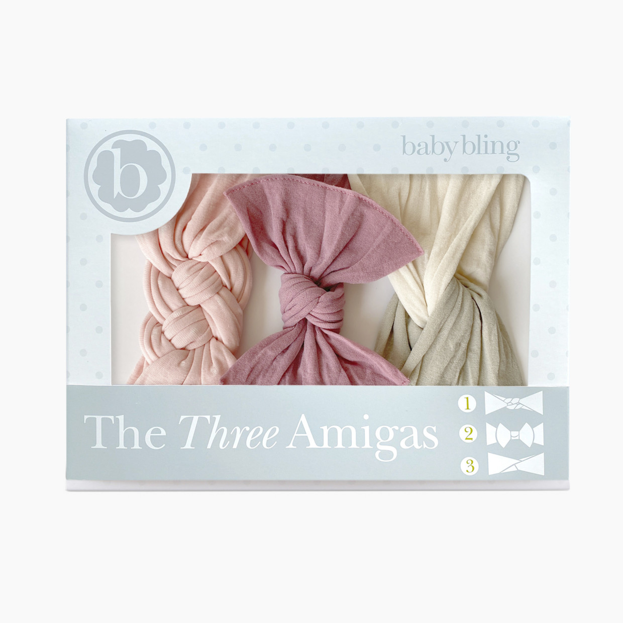 Baby Bling The Three Amigas Headband Bow Gift Set (3 Pack) - Mauve/Rose Quartz Dot/Mushroom + Oat.