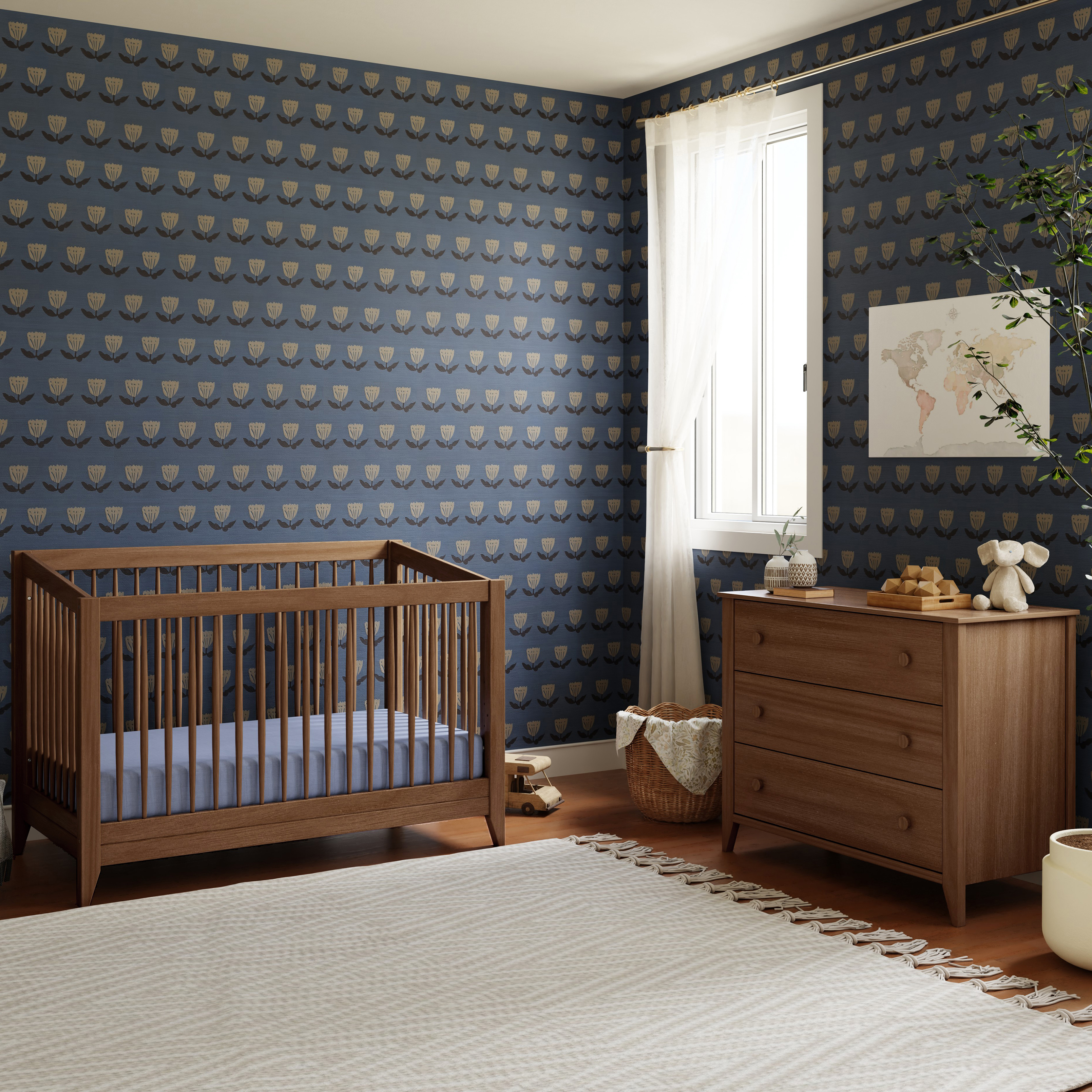 babyletto Sprout 4-in-1 Convertible Crib with Conversion Kit - Natural Walnut.