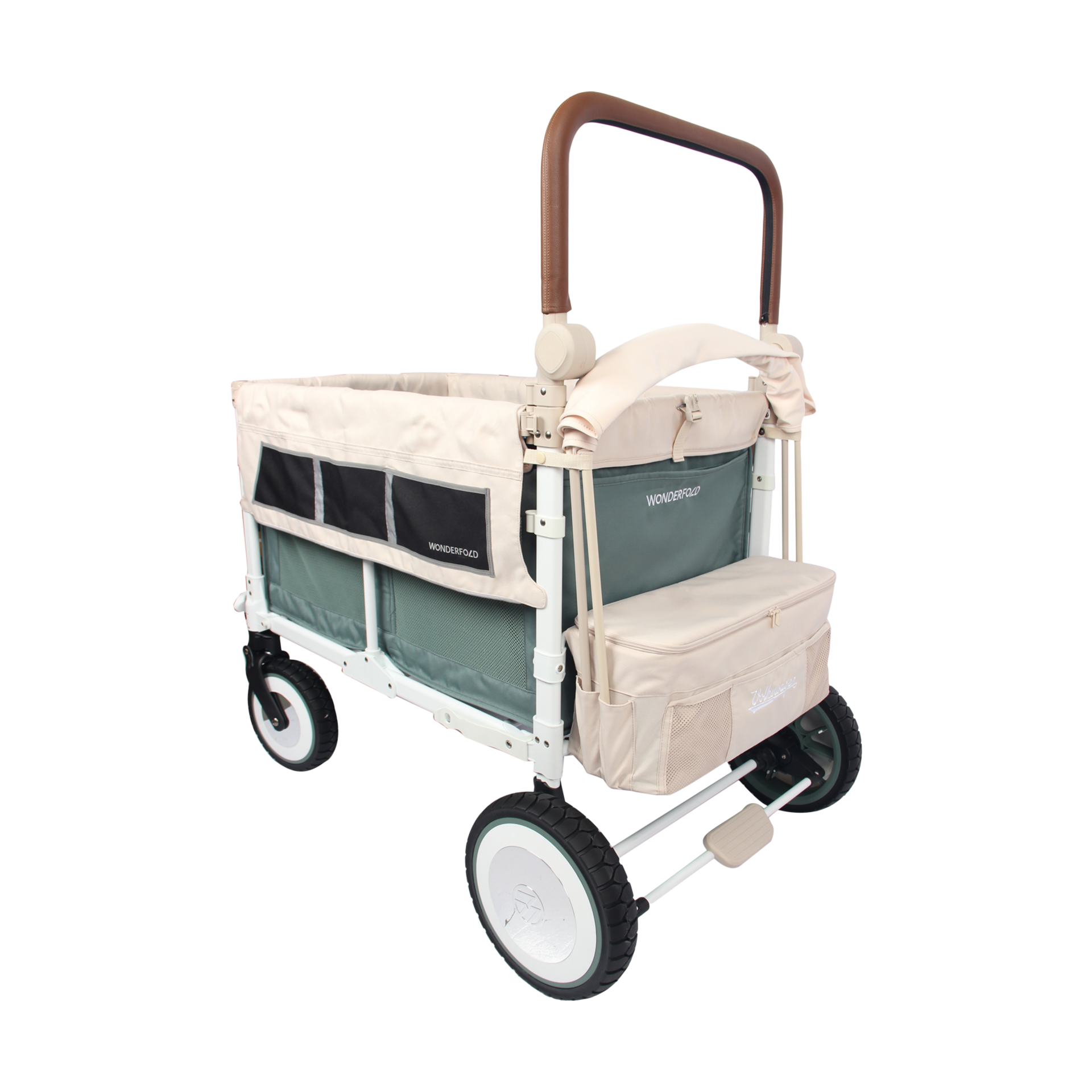 WonderFold Wagon VW Edition Quad Stroller Wagon (4 Seater) - Sage Green.