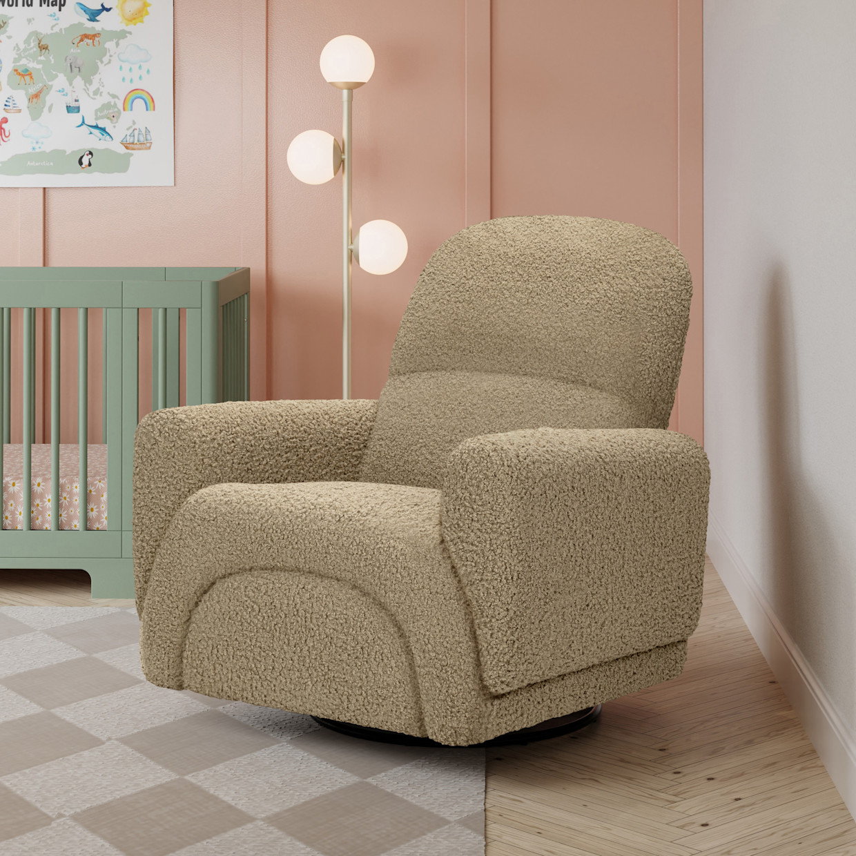 babyletto Rainbow Recliner and Swivel Glider - Latte Teddy Loop.