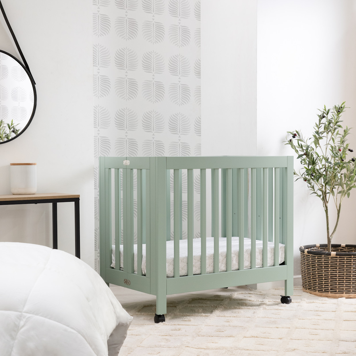 babyletto Origami Mini Crib - Light Sage.