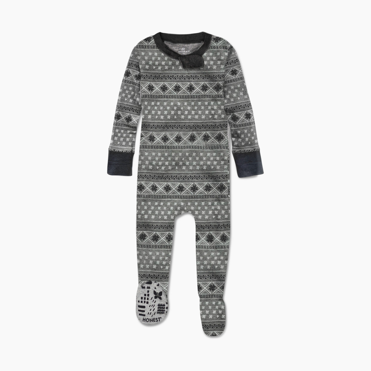 Honest Baby Clothing Toddler Heather Grey Fair Isle "Fam Jam" Snug Fit Footed Matching Family Pajamas - Pajama Chic Heather Grey Fair Isle, 18 M.