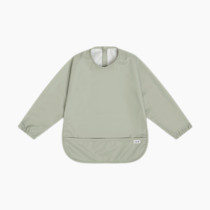 Lalo Long Sleeve Baby Bib, Waterproof, Elastic Cuffs, Large Catch-All Pocket, Recycled Polyester, Ages 6-24 Mo., Sage