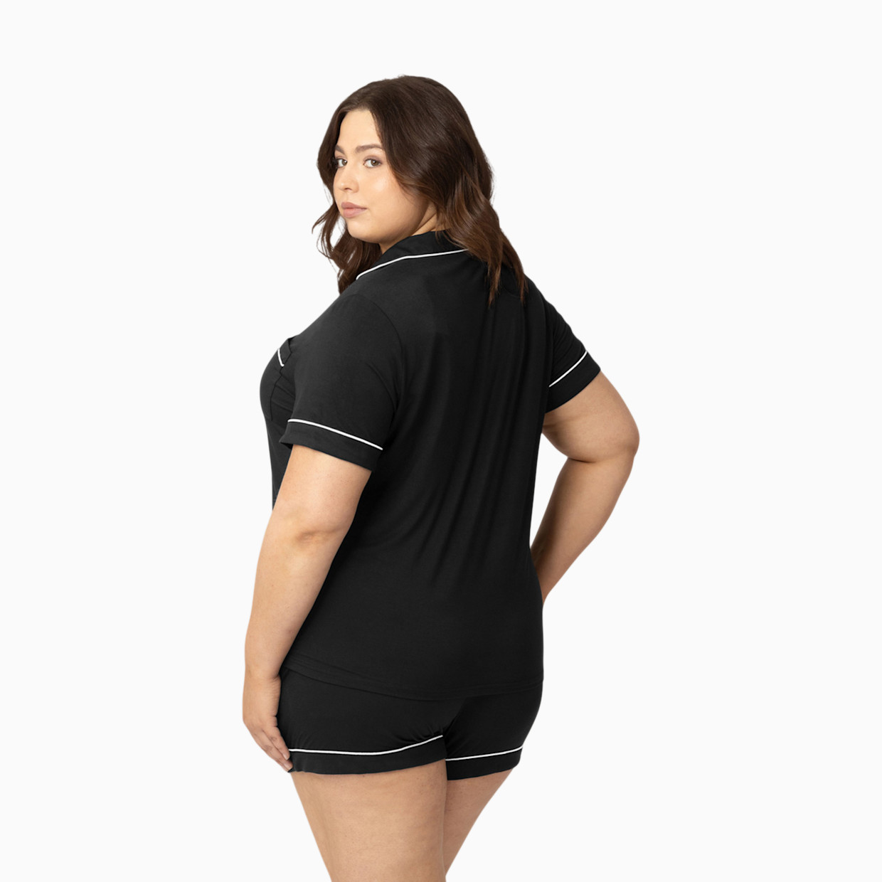 Kindred Bravely Clea Bamboo Viscose Classic Short Sleeve Maternity & Nursing Pajama Set - Black, Small.