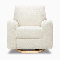 Front view of cream textured armchair with swivel base