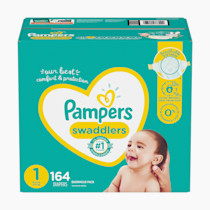 Pampers Swaddlers Newborn Diapers Size 1, 164 Count, 2x Softer, 12 Hours Protection, Wetness Indicator