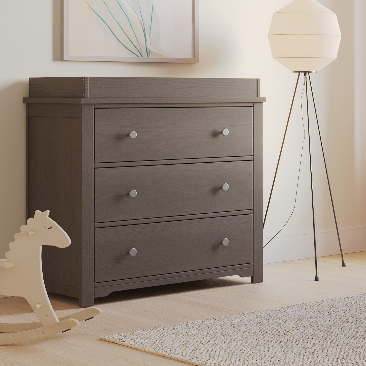 Child Craft Harmony 3-Drawer Dresser with Changing Table Topper - Dapper Grey.