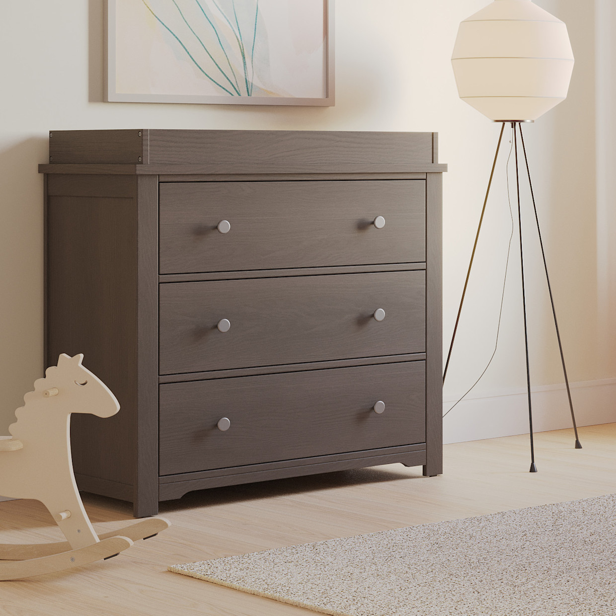 Child Craft Harmony 3-Drawer Dresser with Changing Table Topper - Dapper Grey.