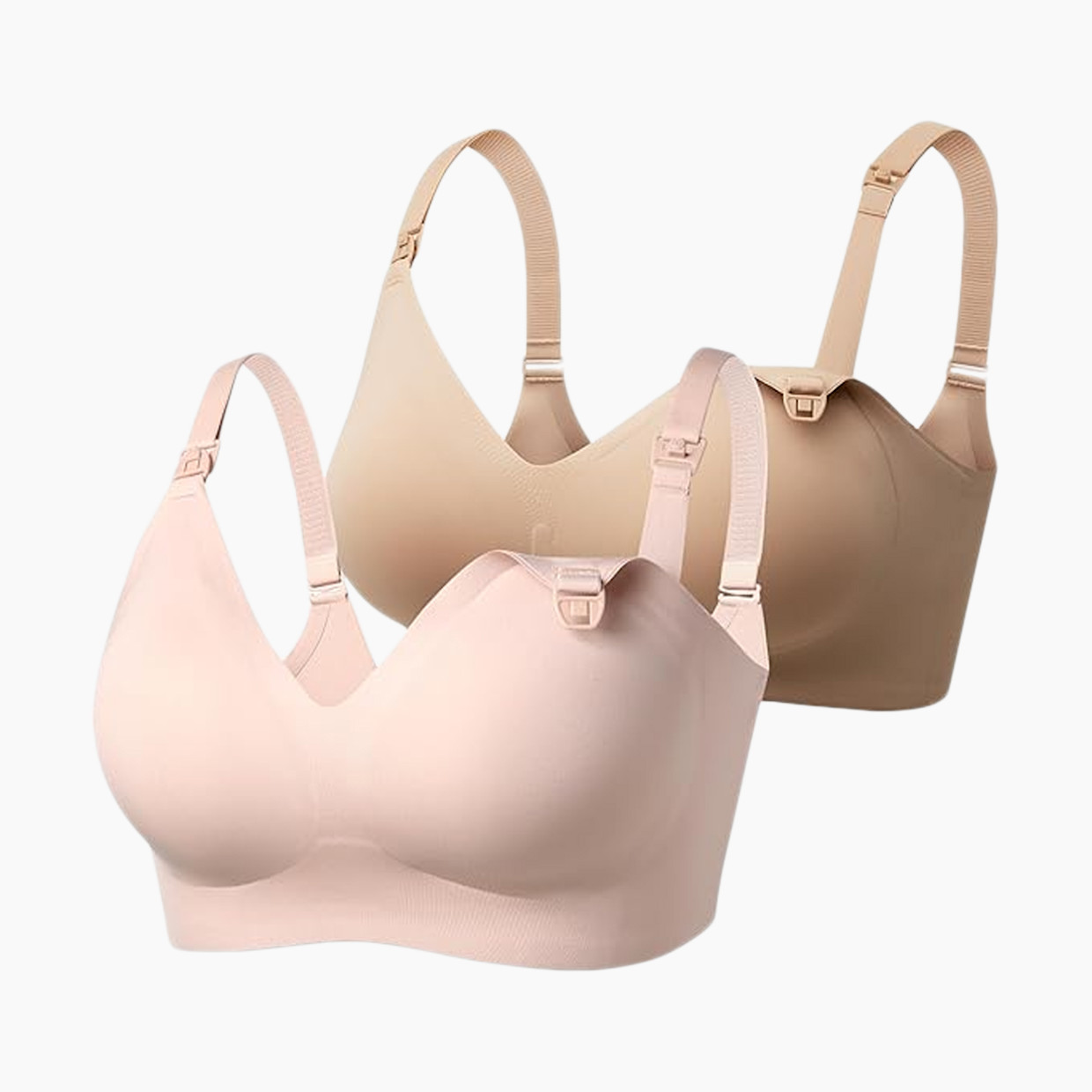 Momcozy Ultra Soft & Omni Maternity Nursing Bra (2 Pack) - Oyster Pink/Maple Sugar, XL.