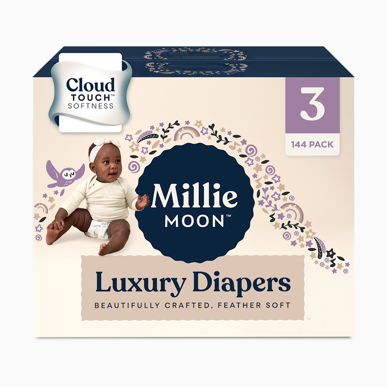 Millie Moon Luxury Diapers - Size 3, 144 Count.