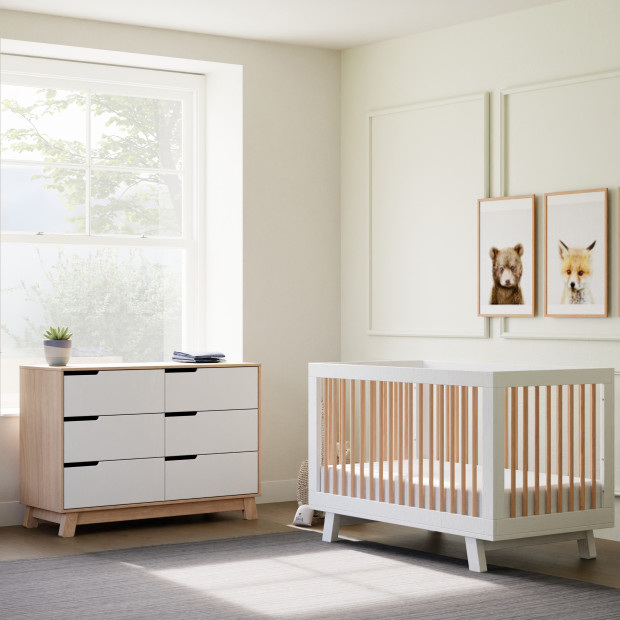 babyletto Hudson 6-Drawer Double Dresser - Washed Natural / White.