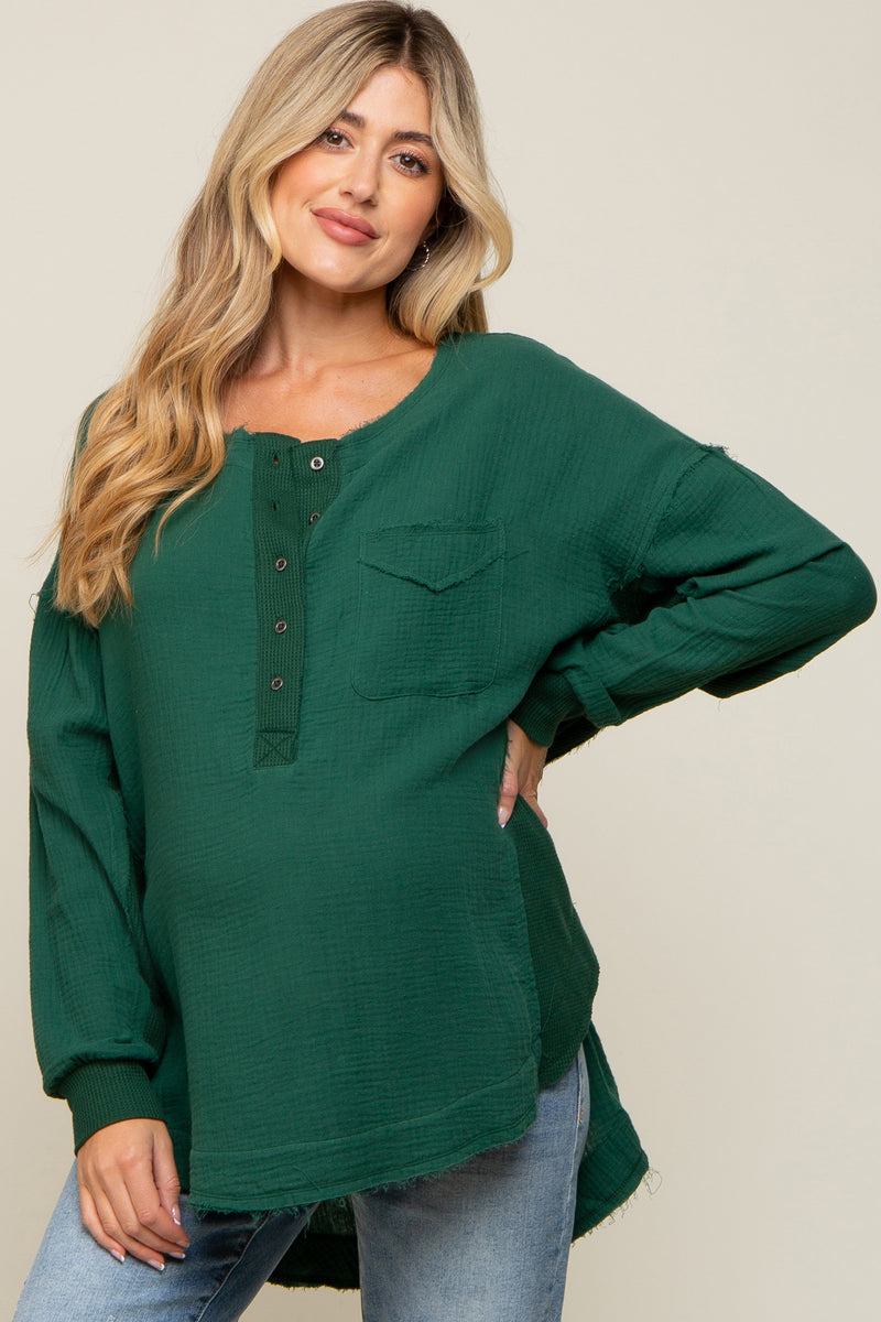 Pink Blush Forest Green Lightweight Button Front Tunic Top.