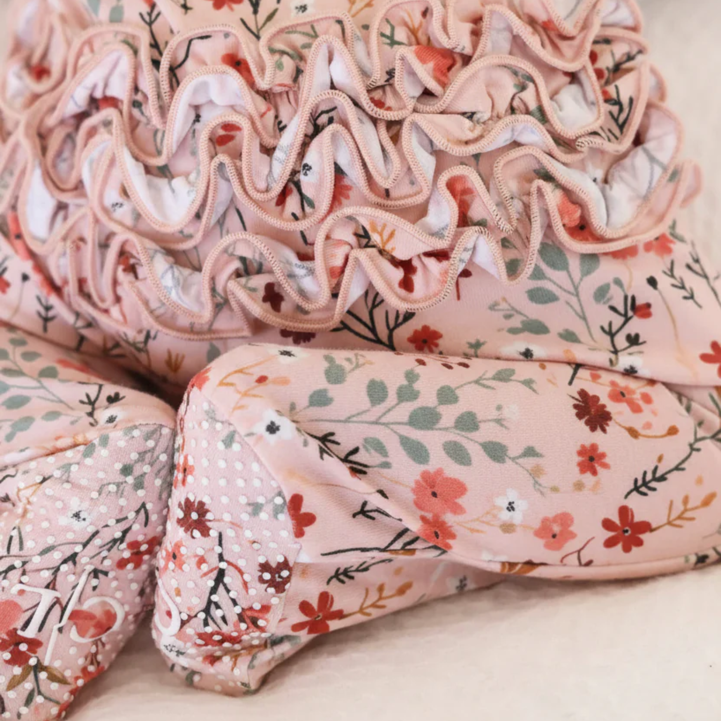 Caden Lane Ruffle Zipper Footie - Autumn Blooms, 3-6 M.