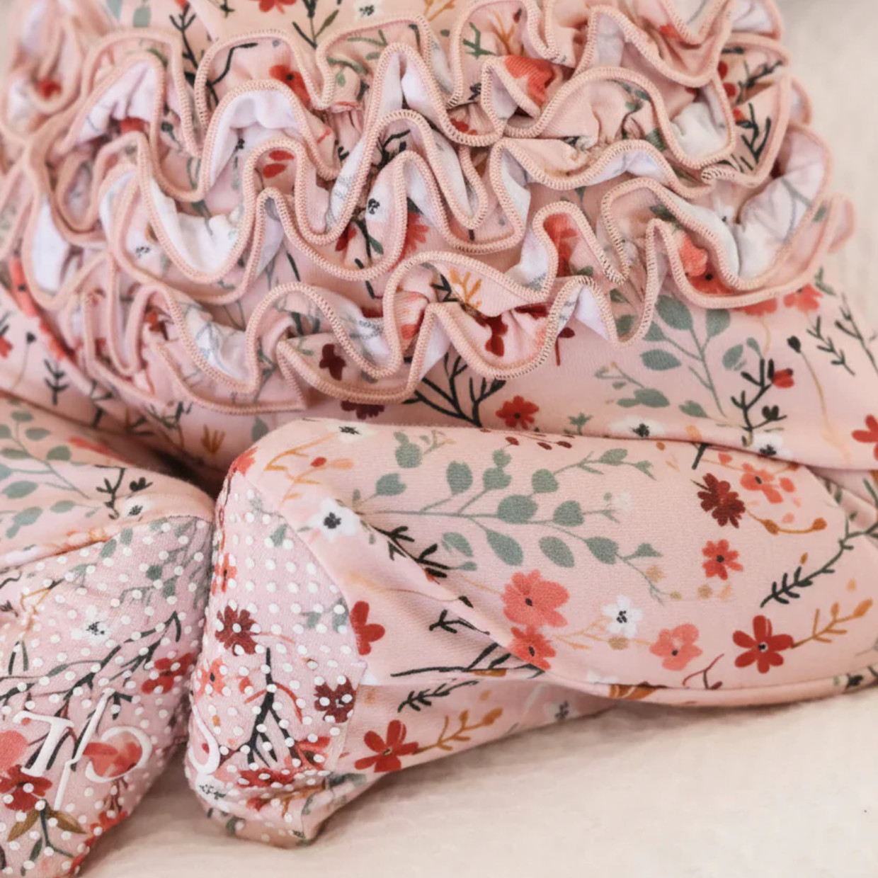 Caden Lane Ruffle Zipper Footie - Autumn Blooms, 3-6 M.
