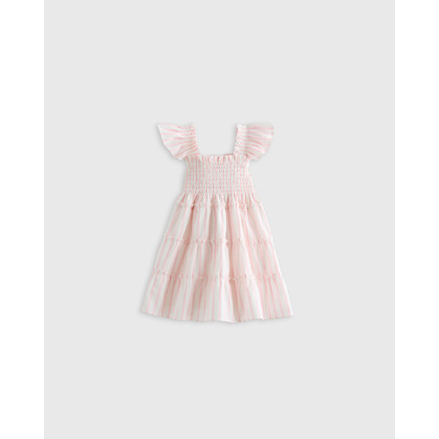 Quince 100% Organic Cotton Poplin Smocked Dress - Baby Girl in Pink Stripe.
