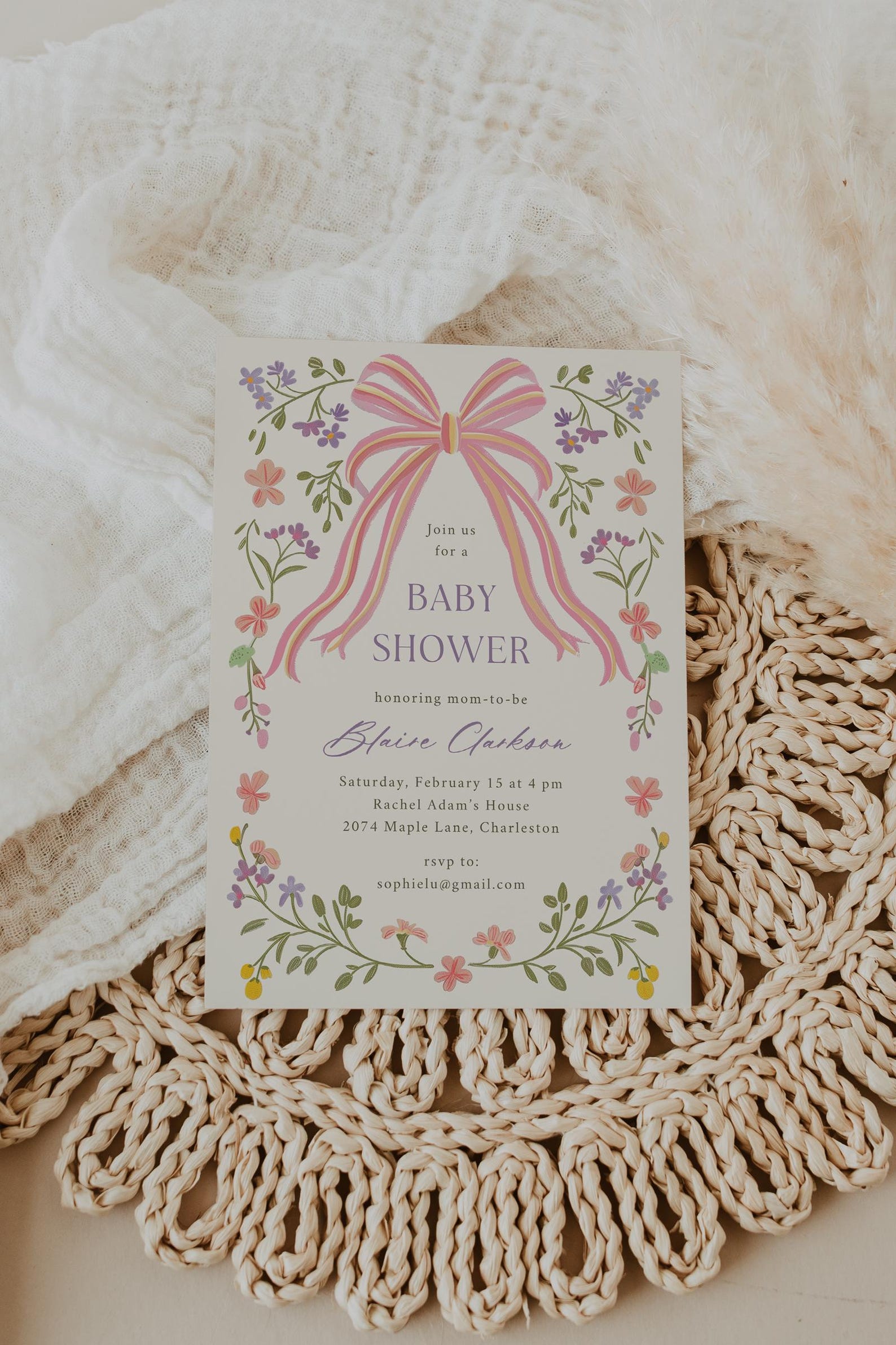 Forever Print Design Floral Baby Shower Invitation Template.