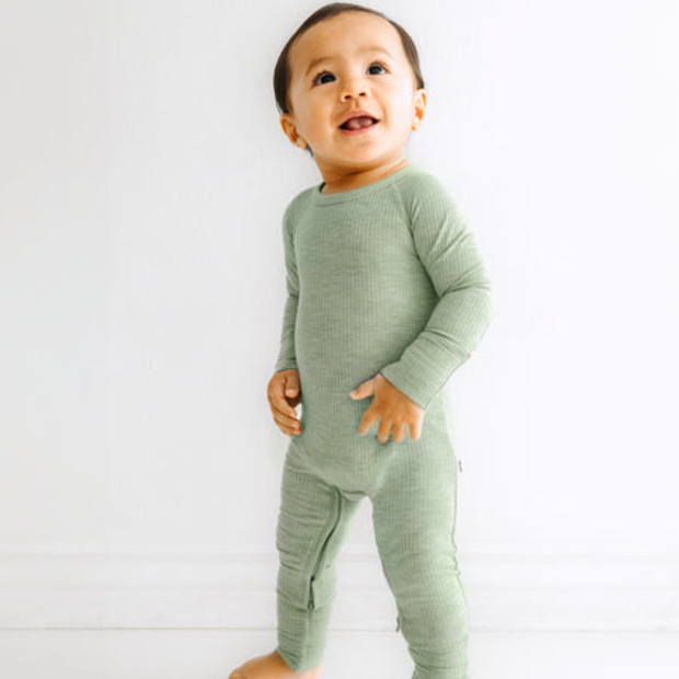 Little Sleepies Heather Sage Ribbed Crescent Zippy.